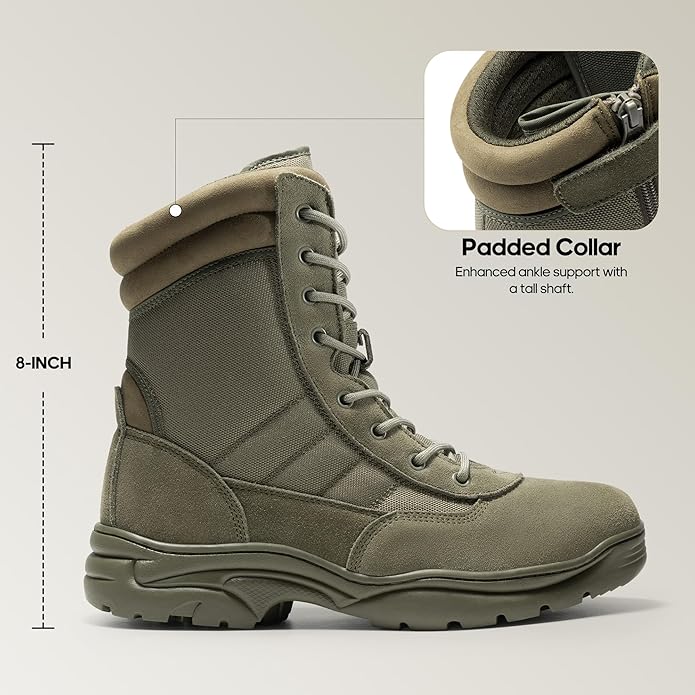 NORTIV 8 Men's Military Tactical Work Boots Side Zipper Leather Motorcycle Combat Boots Trooper