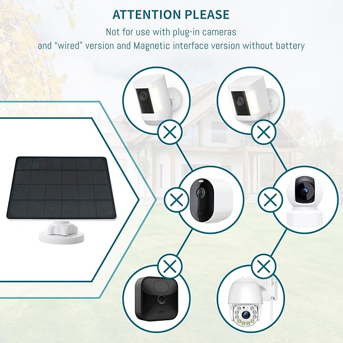 8W Solar Panel Compatible with Rechargeable Battery Powered Cam, for Security Camera Outdoor, 5V Camera Solar Charger Waterproof with Micro USB/USB-C Port/DC 3.5mm 3in1 Cable, 360° Adjustable Bracket