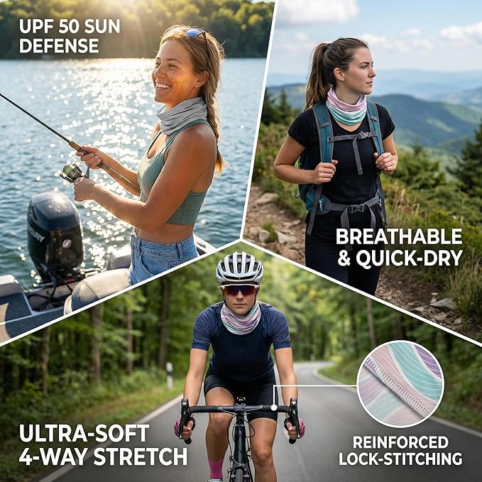 UPF 50 Sun Protection Neck Gaiter - 13-in-1 Multifunctional Face Cover for Hiking, Fishing, Cycling