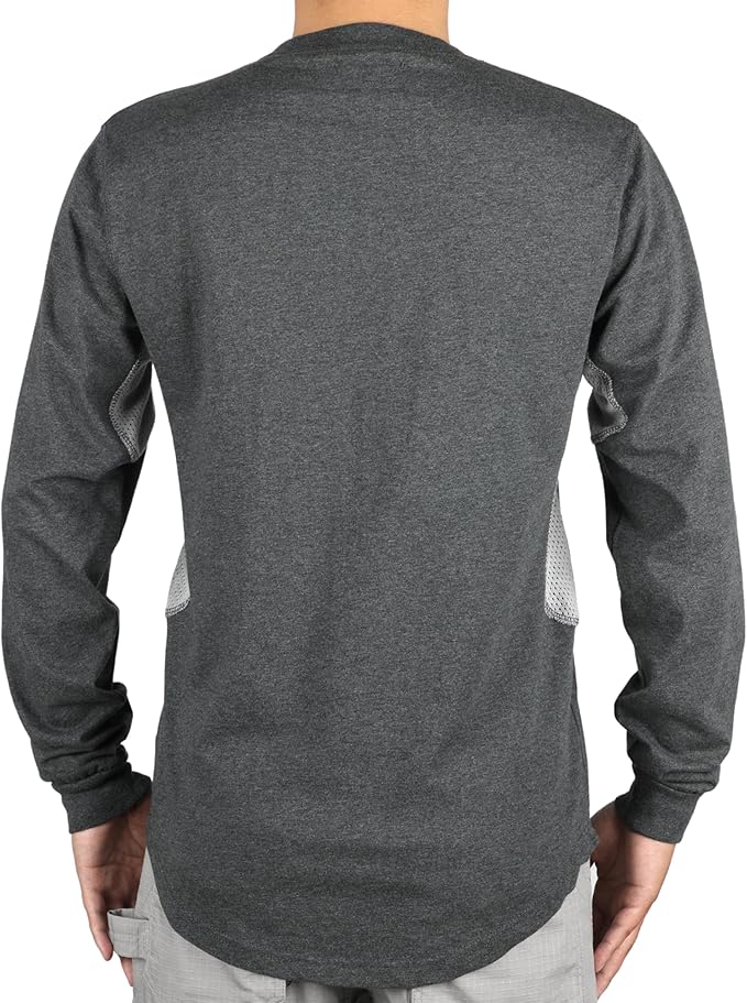 BOCOMAL FR Shirts for Summer Breathable Vented Design 6oz Heather Jersey Flame Resistant Long Sleeve Crew T Shirt