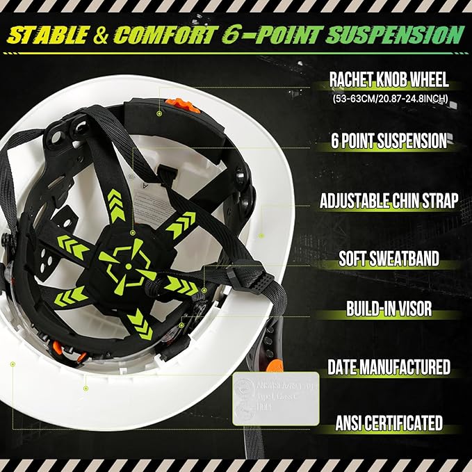 Carbon Fiber Pattern Full Brim Hard Hat with Visor-OSHA Approved Construction Safety Helmet for Men Women,ANSI Z89.1 Vented Reflective Hardhat with Hard Hat Chin Strap,6-Point Suspension
