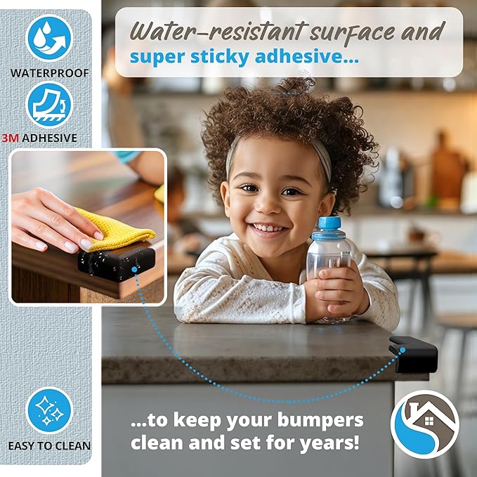 8-Pack Corner Protectors Baby Proof, Furniture Corner and Edge Safety Bumpers, Soft Rubber Foam Cushion Covers, 3M Taped Corner Guards, Baby Child Proofing Pads, Table Corner Protectors, Black