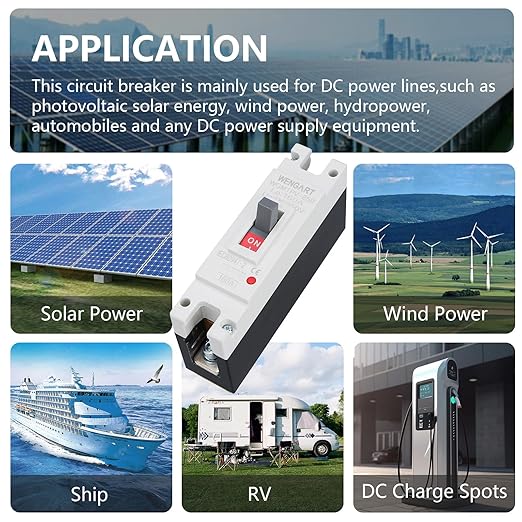 Wengart 160 Amp DC MCCB Circuit Breaker, 250V 1-Pole Molded Case Breaker for Solar PV, Battery Storage & Heavy-Duty Winch, High-Interrupting Capacity DC Protector, WGM1PV-250