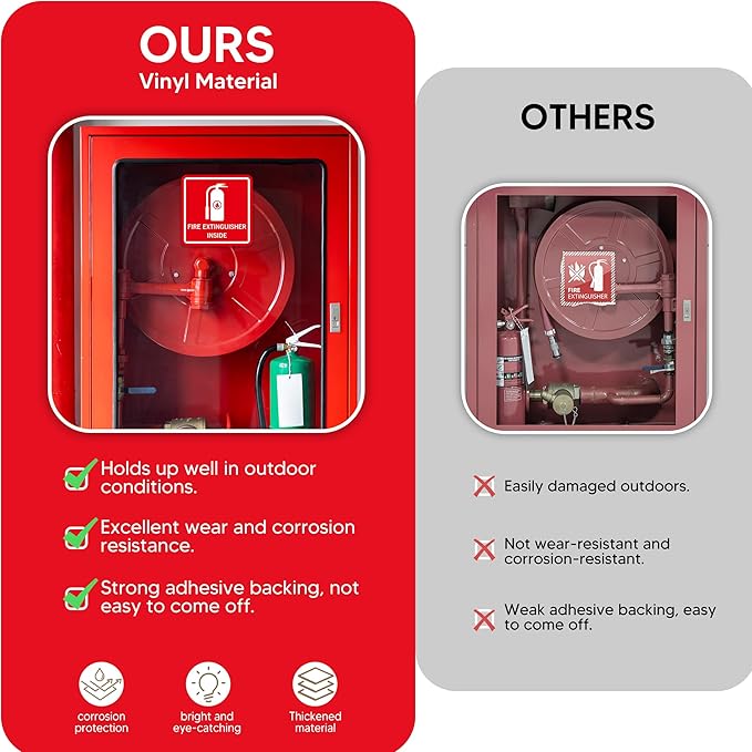 4PCS Fire Extinguisher Inside Stickers Sign, Self-Adhesive Weatherproof and Fade-Resistant Vinyl Fire Extinguisher Decals, Fire Extinguisher Sign for Home,Trucks, Cars, Trailers, Vehicles and Fire Extinguisher Boxes（3.1" x 3.1"）