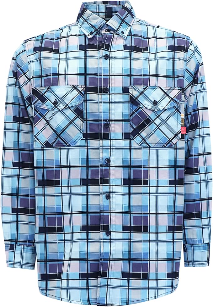 KONRECO FR Shirts for Men 100% Cotton 6.5oz Fire Resistant Lightweight Men's Plaid Work Shirts