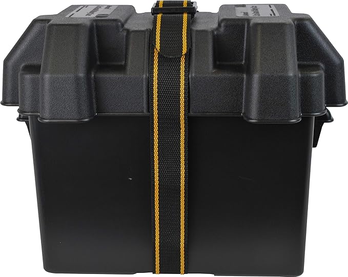 Attwood 9065-1 Standard Vented Battery Box with Mounting Strap, Fits Group 24 Series Batteries, Black