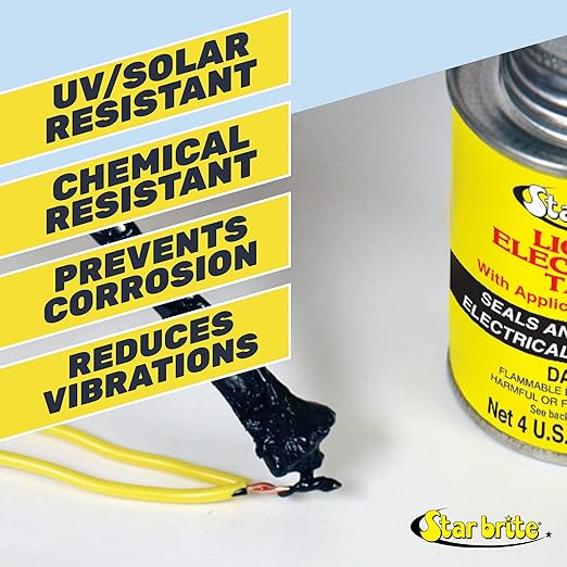 STAR BRITE Liquid Electrical Tape with Applicator Brush Cap - Superior Adhesion & Flexible Protection for Frayed Cables, Terminals & Electric Splices - Clear 4 fl oz. (084108B)