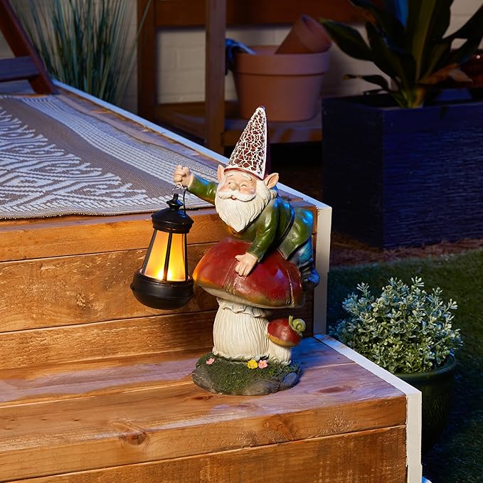Zingz & Thingz Day & Night Garden Décor Solar Statue Figurine, 5.5x8.5x13, Gnome Mushroom