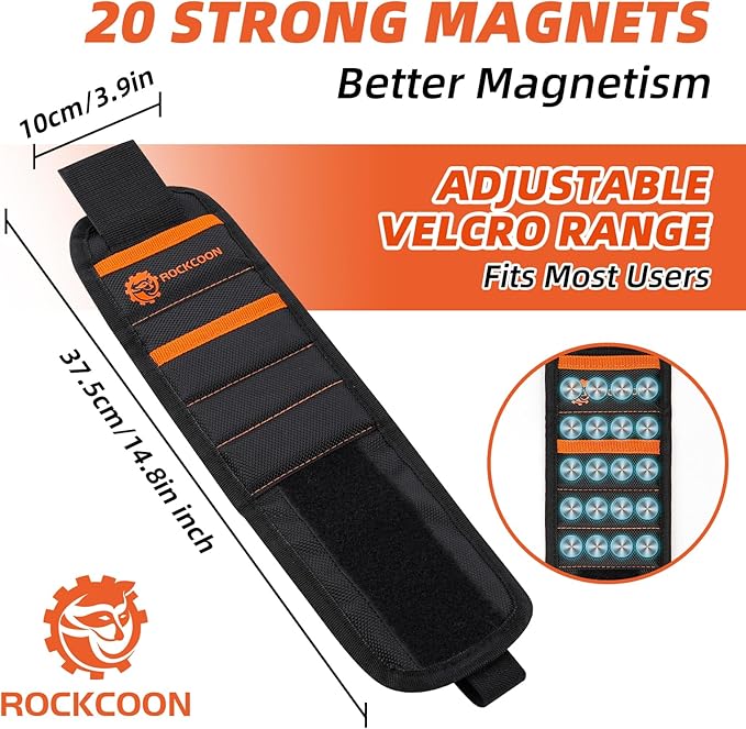 Magnetic Wristband with 20 Powerful Magnets, Tool Wrist Band for Screws, Nails and Drilling Bits, Gift for Husband, Dad, Handymen and Wood Working Men