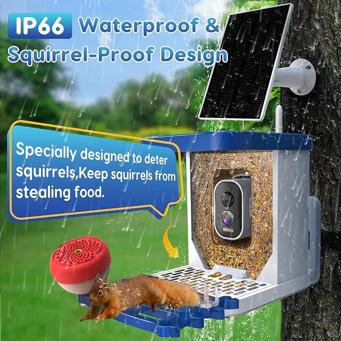 Smart Bird Feeder with Camera,2.5K HD Bird Watching Camera with AI Identify,Auto Capture Videos & Detection,Solar Powered Wireless Birdhouse for Outdoors,Ideal Gift for Family