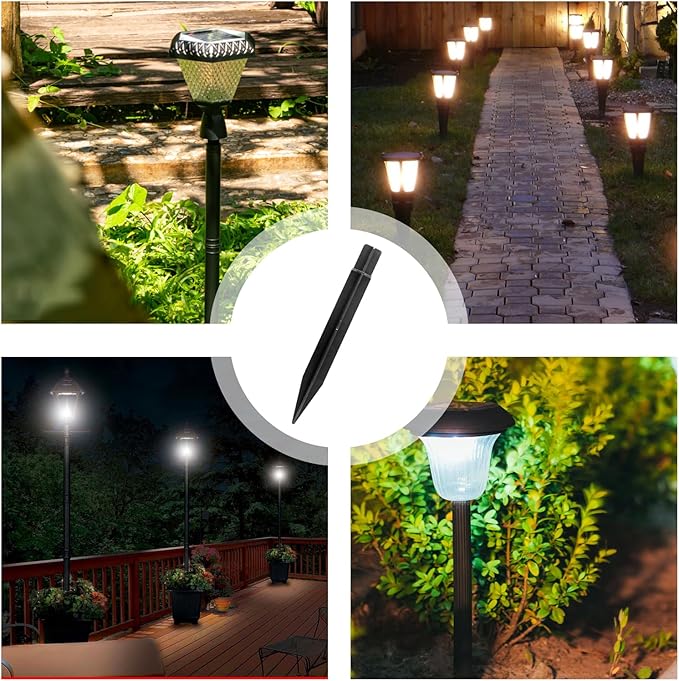 6 Pcs Solar Light Stakes Replacement, 8.27 Inch Plastic Ground Stakes, Black Pathway Lights Spike for Yard, Garden, Outdoor (Inside Diameter 0.87 Inch)