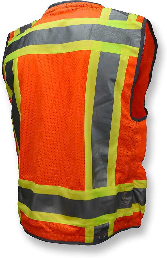Radians SV55 Class 2 Heavy Woven Two Tone Engineer Vest With Padded Neck To Support Extra Weight In Cargo Pockets, Orange, 3X-Large