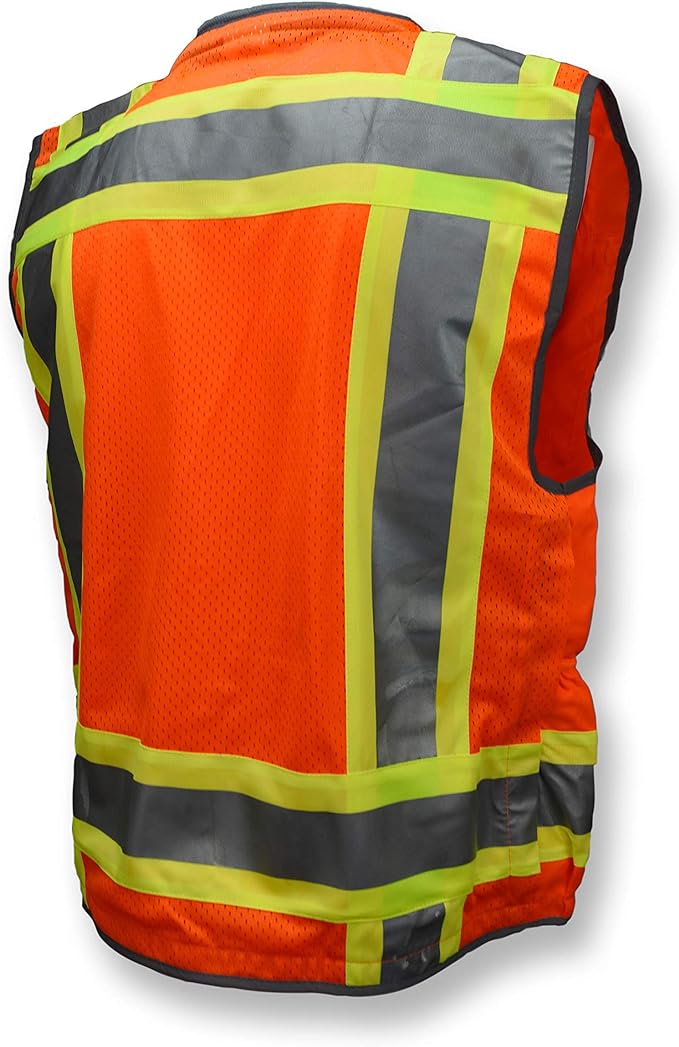 Radians SV55 Class 2 Heavy Woven Two Tone Engineer Vest with Padded Neck to Support Extra Weight in Cargo Pockets, Orange, X-Large