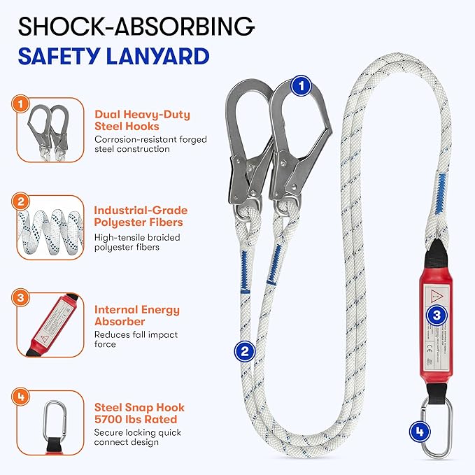 Sorano Safety Harness Fall Protection Kit, Full Body Roofing harnesses with Shock Absorbing Lanyard for Men & Women OSHA/ANSI Compliant, Full Body Chest Harness for Hunting, Climbing & Construction