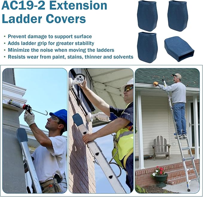 4 Pack AC19-2 Extension Ladder Covers Fit for Werner Extension Ladders, Ladder Pads Fit All Werner Ladders Except 500, D500, D7136-2, D7140-2 & MT, Ladder Stabilizer Bumpers Rubber End Caps Mitts