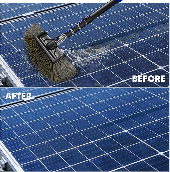 20FT Solar Panel Cleaning Brush and Pole, Cleaning Kit with 5-20FT Telescopic Pole, Accompanied by an Extension Pole and Soap Dispenser, Ideal for Snow Removal, Windows, Boats, RVs, Decks