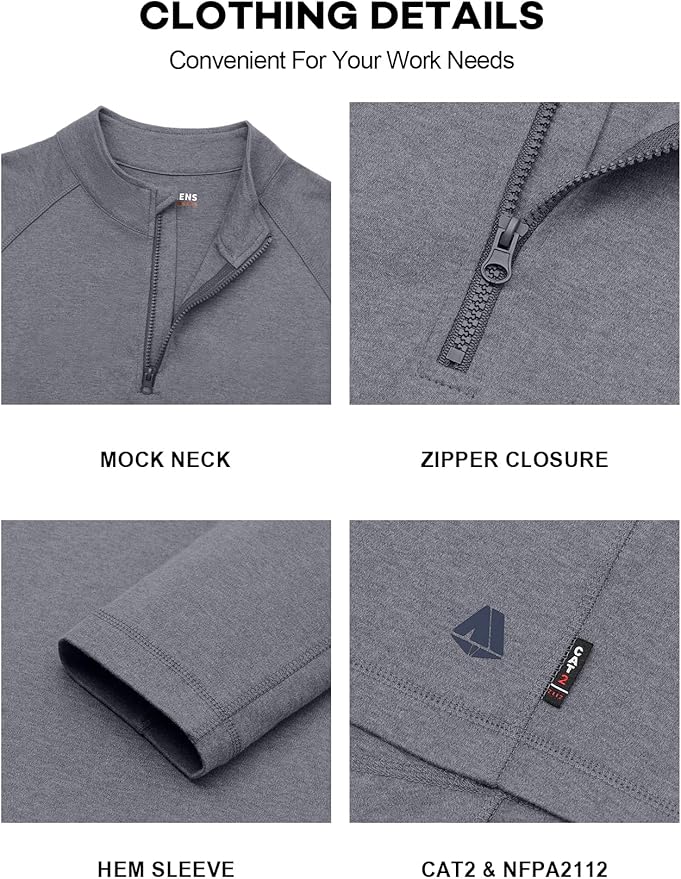FR Shirts for Men Flame Resistant Shirt CAT2 Quarter Zip Up Pullover 1/4 Zip 5.5oz Light Weight