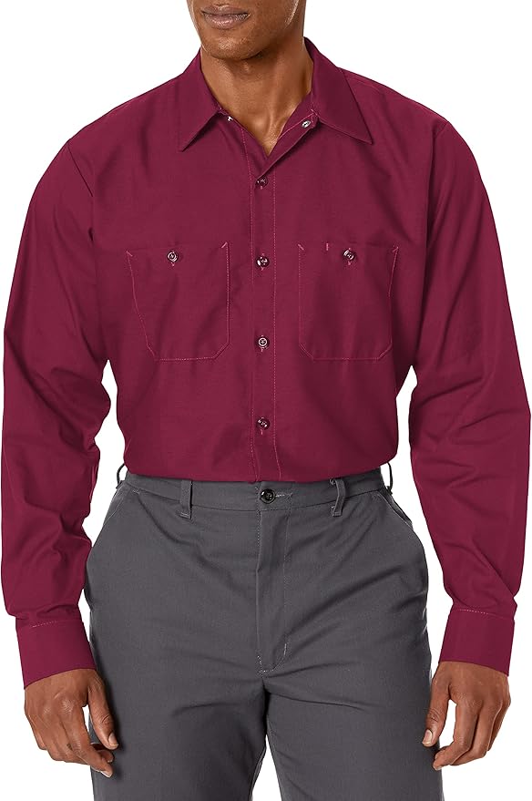 Red Kap Men's Long Sleeve Industrial Work Shirt | Moisture Wicking Button Up, Wrinkle Resistance Fights Fading & Stains
