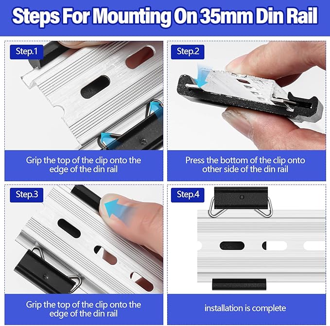 Hicarer 10 Pcs Din Rail Mount Clip 1.02 Inches Width Snap in Universal Mounting Brackets Fixed Clamp, Black Aluminum Alloy Relay Clip for 35mm Din Rail Switches and Injectors