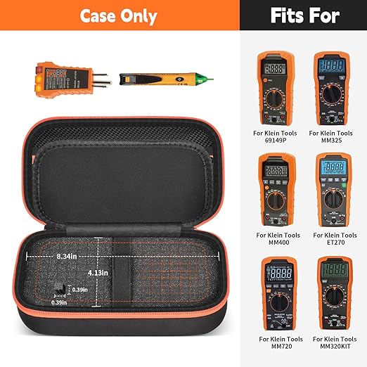 Case Compatible with Klein Multimeter MM325 MM300(69149P) Multi Meter Testers, Storage Carrying Organizer for Electrical Test Kit Voltage/Outlet Tester, Wire Stripper, Leads & Batteries (Box Only) (S)