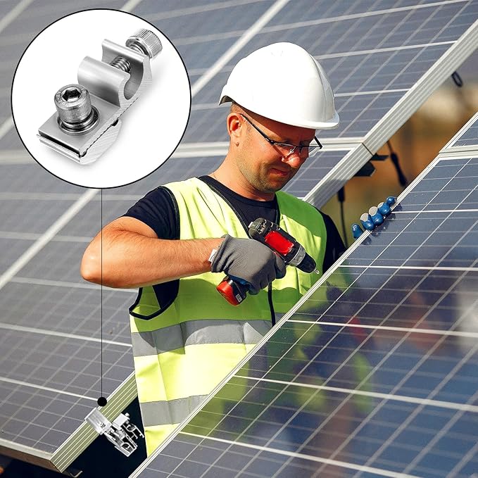16 Pcs Solar Panel Grounding Lugs, Stainless Steel, Silver, MOUNT BRACKET, Solar Grounding Clips