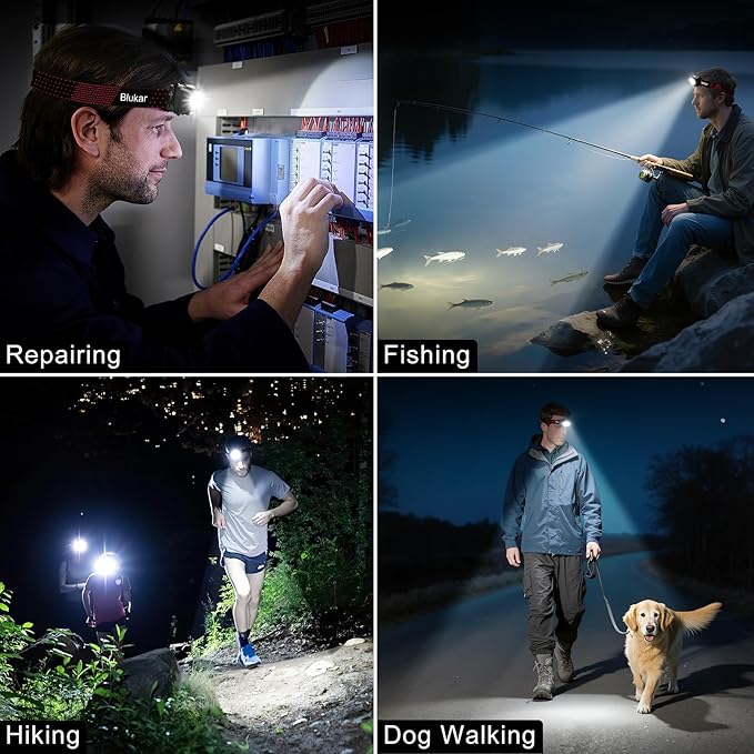 Blukar LED Headlamp Rechargeable,2000L Super Bright Headlight with Motion Sensor -Dimmable Brightness,8 Modes,Spotlight&Floodlight&Red Light Combination,IPX5 Waterproof for Hiking,Camping