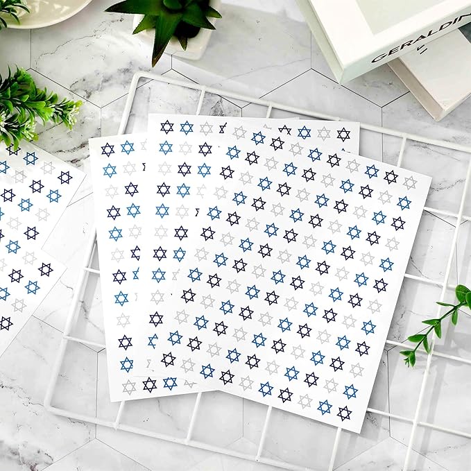 JarThenaAMCS 2400Pcs Hanukkah Mini Sticker Hexagram Star Paper Decal Silver Blue Chanukah Self-Adhesive Sticker for Envelopes Scrapbook Gifts DIY Supplies