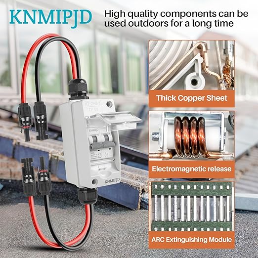 Solar Panel Disconnect Switch，400V 10Amp Solar Breaker， IP65 Outdoor Solar Breaker Box and Solar Disconnect Switch with PV Cable (400V 10Amp)