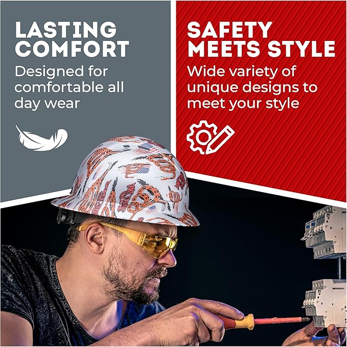 Acerpal Full Brim Vented Camo Design Matte Finish OSHA Construction Hard Hat with 6-Point Suspension