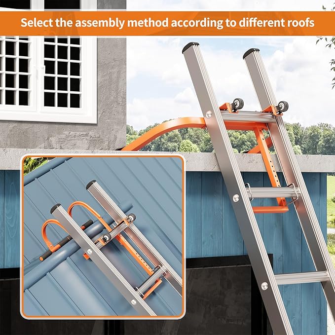 2 in 1 Ladder Stabilizer,Roof Ridge Extension Both Horizontally and Vertically, Rubber Grip T-Bar，Quick and Safe Access to Steep Roofs.