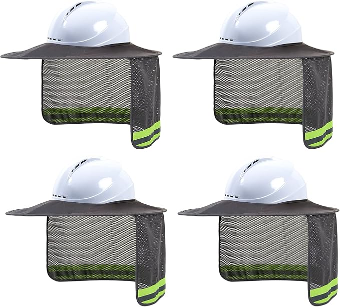 Hard Hat Sun Shade, High Visibility Sun Visor Neck Shade with Reflective Strip, Full Brim, Man & Woman (Hard Hat Not Included), Grey, 4 Pack