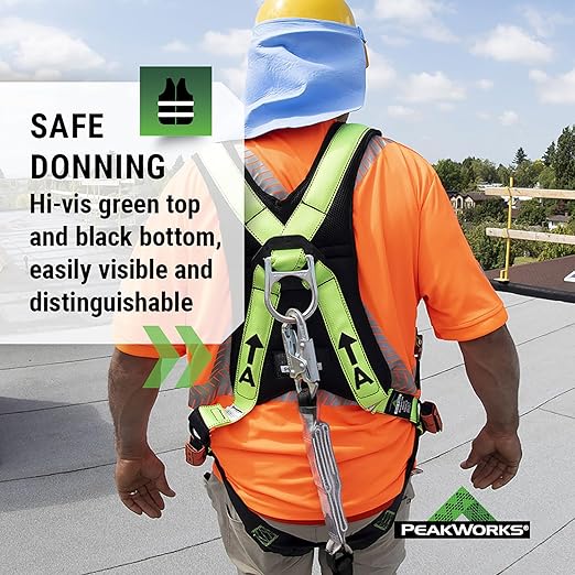 PeakWorks PeakPro Series Safety Harness - Full Body Safety Harness - CSA & ANSI Compliant Fall Protection - 310 lbs Capacity - Universal Size (Multiple Classes & Leg Buckle Types)
