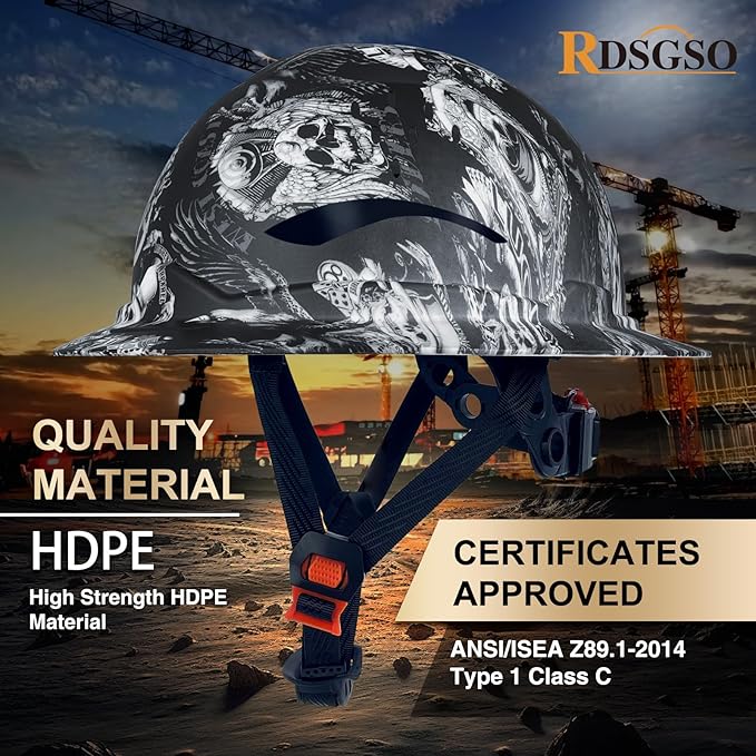Full Brim Industrial Safety Helmet ANSI/ISEA Z89.1 Type I Class C Certified Hard Hats 6-Point Suspension Lightweight Vented for Construction, Logging, Outdoor Work RGS-B6