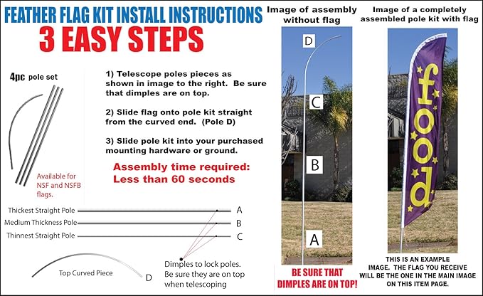Swooper Flag Telescoping Hardware, Three 4 Piece 14ft Telescopic Pole Kits with Heavy Duty Metal Ground Spikes Stakes, for Swooper Flags Only