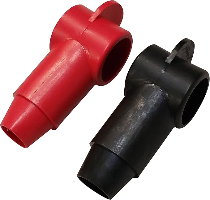 (Red & Black) 3/8" Stud Terminal Cover - Electrical Battery Connection Insulator (2 Pack)