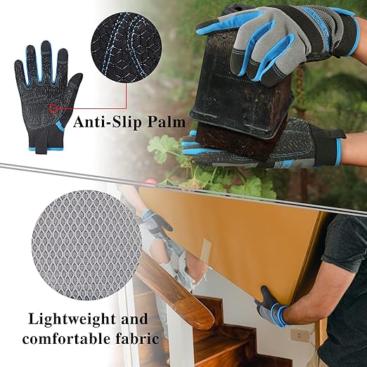 HANDLANDY Grip Work Gloves for Women Men, Safety Utility Yard Working Gloves, Flexible Touch Screen Mechanics Gloves (Grip-upgraded, 2X-Large (Pack of 1))