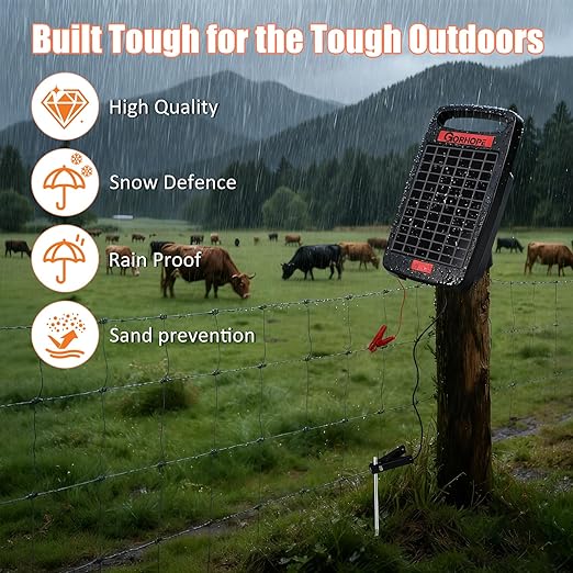 Short-Circuit Alarm 20Miles Solar Electric Fence Charger with Solar Panel,0.32J Solar Powered Fence Charger 24-Hour Protection,14-Day Continuous Protection for Livestock Without Sunlight,Easy Install