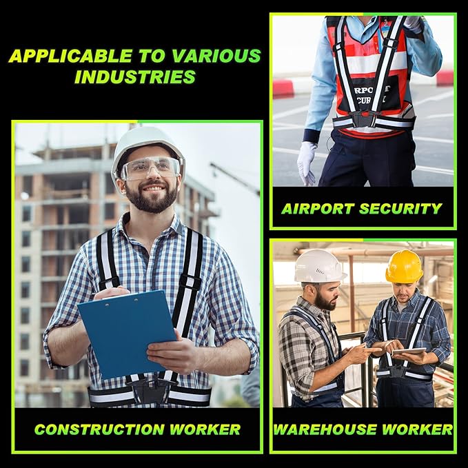 Hercicy 20 Pcs Reflective Vest High Visibility Safety Vests, Adjustable Running Gear Straps Lightweight Reflector for Construction (Black)