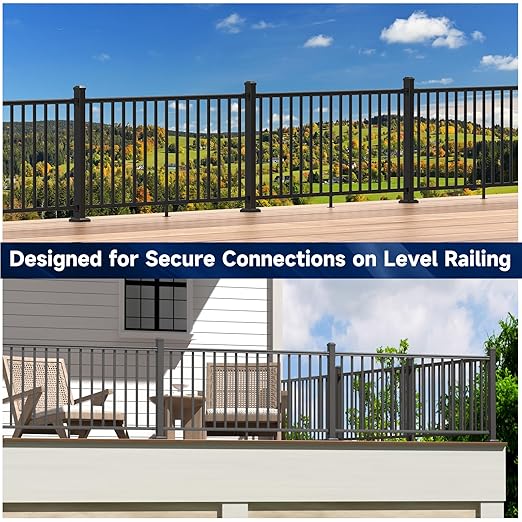 Egadis 4 Pack Aluminum Deck Railing Bracket Connector, Fixed Railing Bracket, Black Textured AAMA 2604 Powder-Coat Finish Railing System for Outdoor Decks, Porches & Balconies