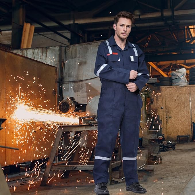 Flame Resistant FR Hi Vis Coveralls for Men NFPA 2112 Complied 7oz Overall for Men Reflective Tape 6 Pockets Coverall