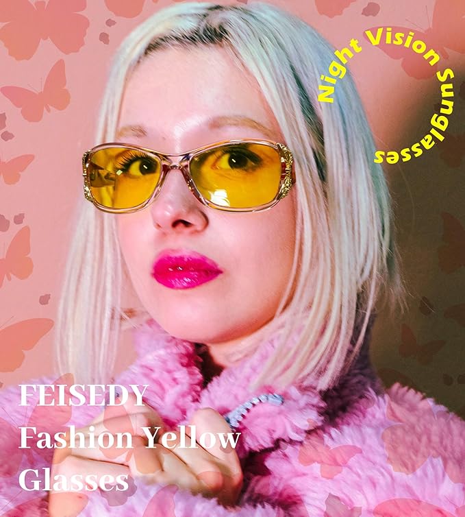 FEISEDY Classic Womens Night Glasses Driving Anti Glare Wrap Around Yellow Sunglasses B2548