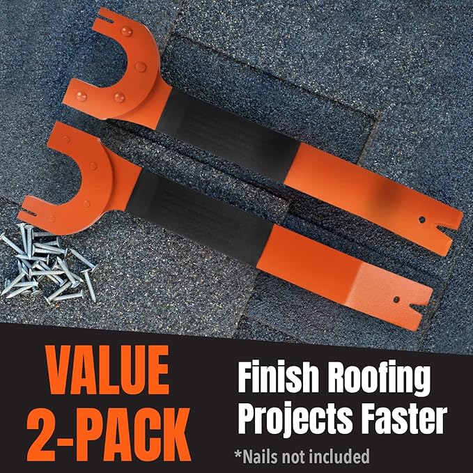IMPRESA Pack of 2 Shingle Nail Puller - Safety Orange Ergonomic Comfort Grip & Roof Repair Tools - Magnetic Grip & Shingle Nail Remover - High-Contrast Orange Finish & Roofing Tool