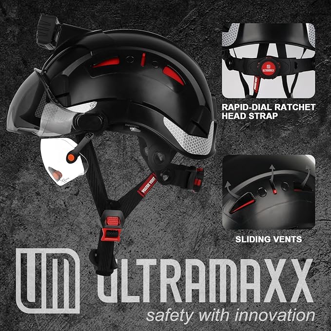 Safety Helmet Hard Hat with Detachable Headlamp Light and Visor Construction Hardhats for Men ANSI/ISEA Z89.1 Certified