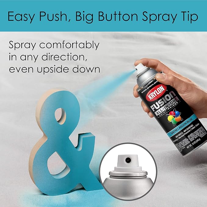 Krylon K02741007 Fusion All-In-One Spray Paint for Indoor/Outdoor Use, Satin Lagoon Blue, 12 Ounce (Pack of 3)