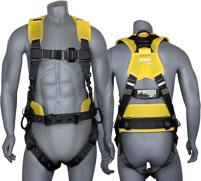 AFP Demon Comfortable Fall Protection Harness Kit – OSHA/ANSI PPE Full Body Safety Harness for Construction Work