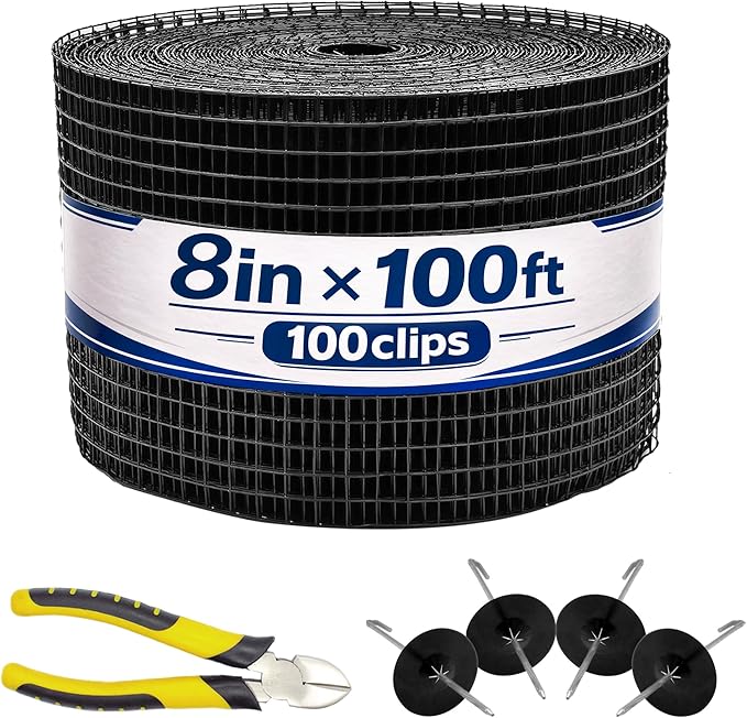 PROLEE 8 Inch X 100FT Solar Panel Bird/Critter Guard Anti-Rust with 100 Fastener Clips Rooftop Solar Panel Bird Wire Screen, Removable Without Damage