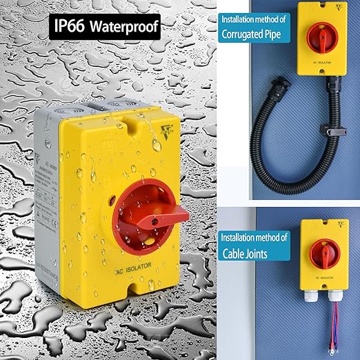 20 Amp AC Disconnect Switch 4-Pole AC 690V Isolator Switch IP66 Waterproof Isolation PV On Off Ac Disconnect Box Outdoor Rotary 2 Positions