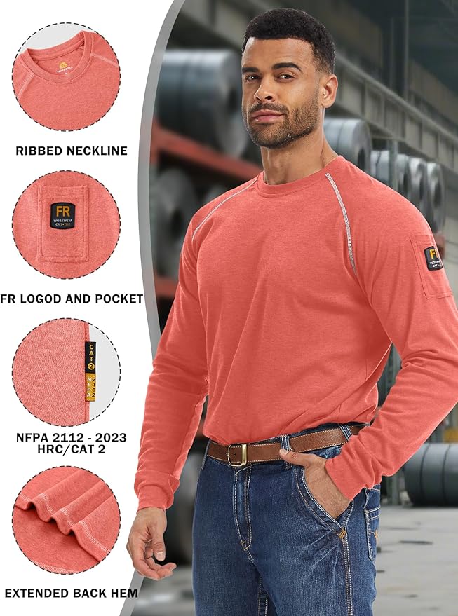 WORKWEYA FR Shirts for Men 5.5OZ Light Weight Welding Flame Resistant Shirts NFPA2112 CAT2