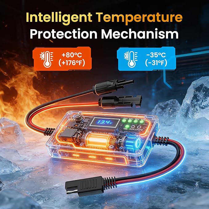 MPPT Solar Charge Controller 12V 10A, with LCD Display & Type-C/USB Output, Compatible with LiFePO4, AGM, Gel Batteries, Zero Battery Drain Technology for Off-Grid Solar System