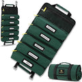 Roll Up Tool Bag Organizer – Heavy Duty Canvas Tool Roll Bag, Tool Roll Up with 5 Oversized Labeled Pockets & Carabiners, Portable Roll Up Tool Organizer for Mechanic, Truck & Car (Green)